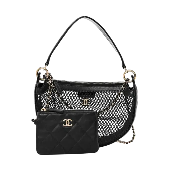 Chanel Mesh Shiny Lambskin Chain Hobo Black - 1778441