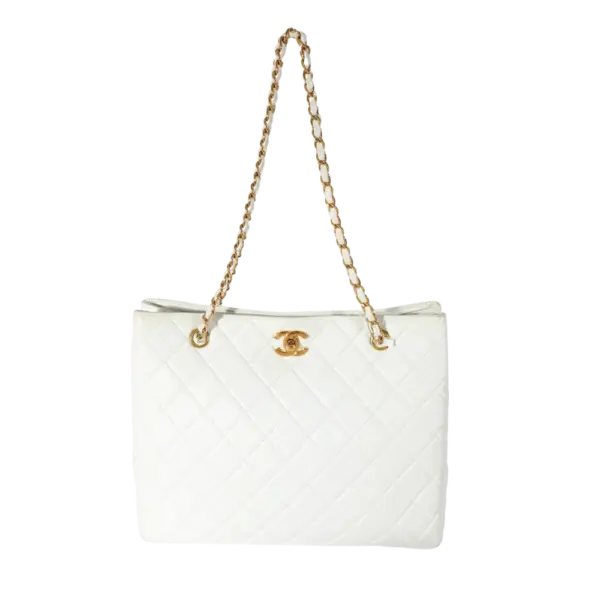 Chanel Caviar Quilted Small Shopping Tote White