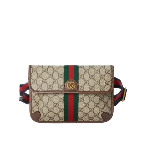 Gucci Ophidia Small Belt Bag in GG Supreme Canvas with Web Stripe – Beige/Ebony, Leather-Trimmed Ref. 752597