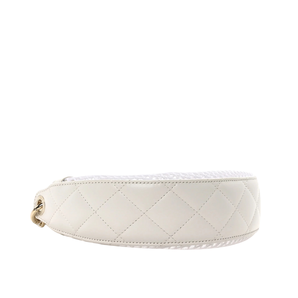 Chanel Mesh Shiny Lambskin Chain Hobo White - Image 4