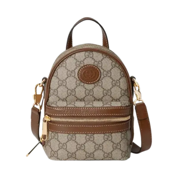 Gucci Mini Interlocking G Backpack in GG Supreme Canvas & Brown Leather