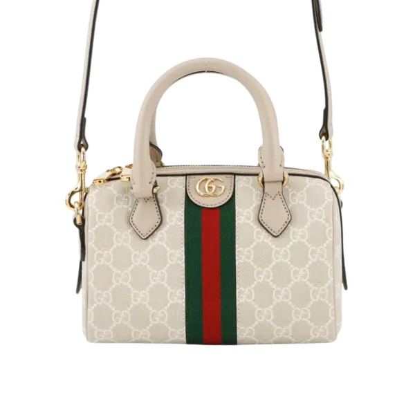 Gucci Ophidia Mini GG Boston Bag - Beige & White Canvas