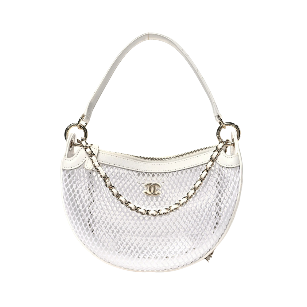 Chanel Mesh Shiny Lambskin Chain Hobo White - Image 2
