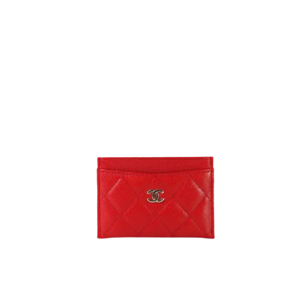 Chanel Red Caviar Quilted Classic Card Holder LGHW