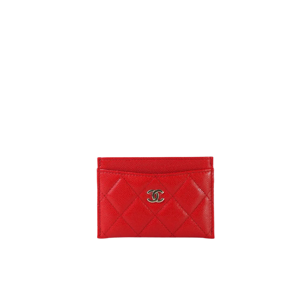 Chanel Red Caviar Quilted Classic Card Holder LGHW